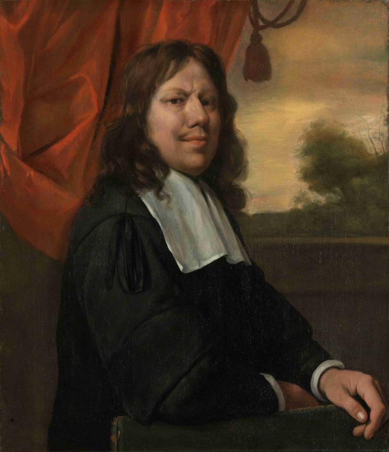 Self-portrait,Zelfportret,Jan Steen,Olieverf,Olieverf, parodie op beeldende kunst, solo, bruin haar