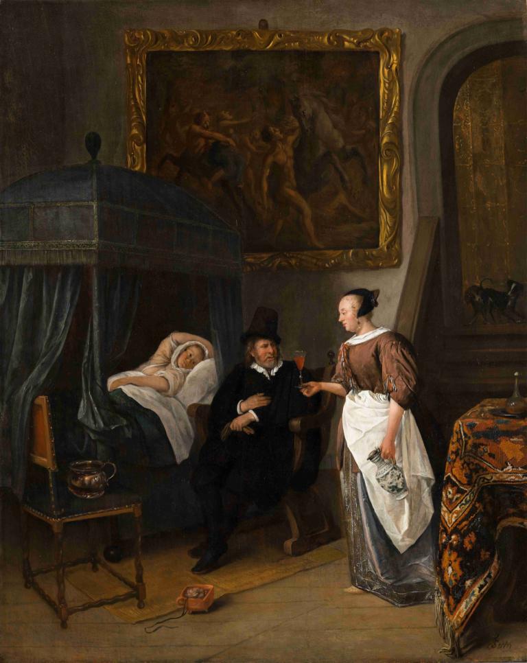 The Doctor's Visit,Vizita medicului,Jan Steen,Pictura in ulei,Pictura in ulei, parodie artistică