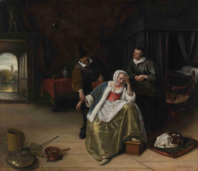 The Lovesick Maiden,Fecioara îndrăgostită,Jan Steen,Pictura in ulei,Pictura in ulei, parodie artistică