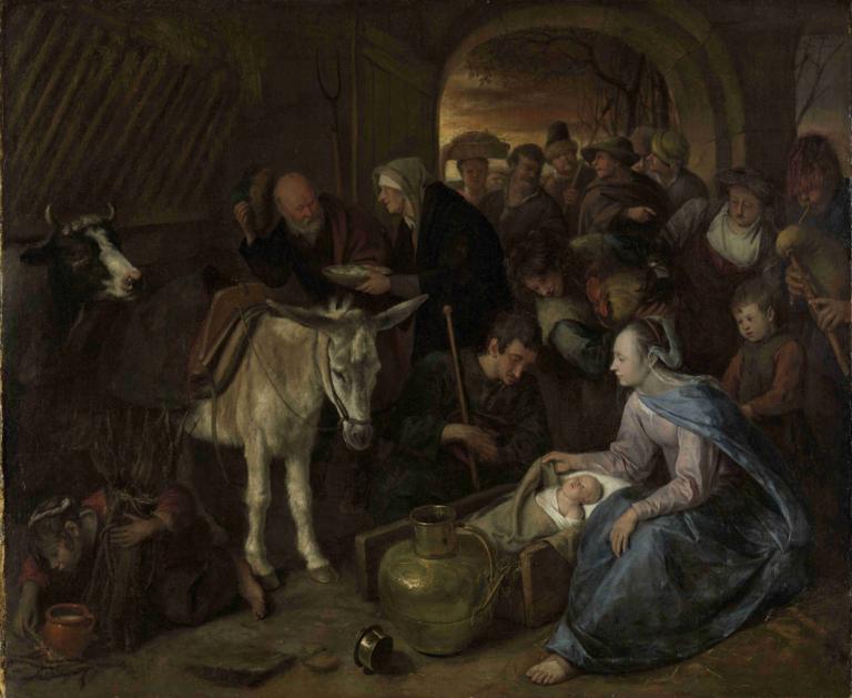 The adoration of the shepherds,De aanbidding van de herders,Jan Steen,Olieverf,Olieverf