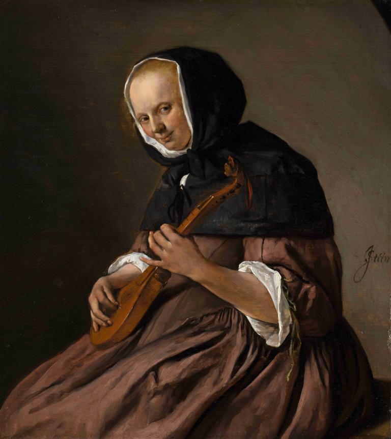 Woman Playing the Cittern,Wanita Memainkan Cittern,Jan Steen,Lukisan cat minyak,Lukisan cat minyak, solo