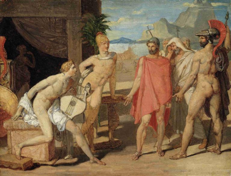 Achilles Receiving in his Tent the Envoys of Agamemnon,อะควาลูสต้อนรับผู้ส่งสารของอากาเมนนอนในกระโจม