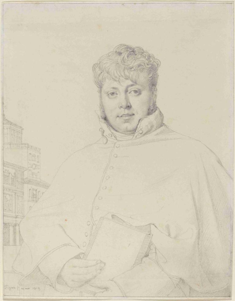 Auguste-Jean-Marie Guénepin,Jean Auguste Dominique Ingres,Sketch,Sketch, 1boy, solo, male focus, monochrome