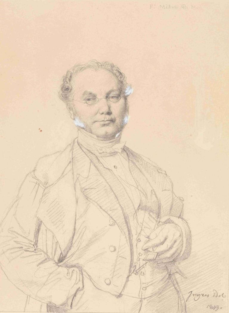 Dr. François Mêlier,Jean Auguste Dominique Ingres,Sketch,Sketch, solo, 1boy, male focus, hand in pocket