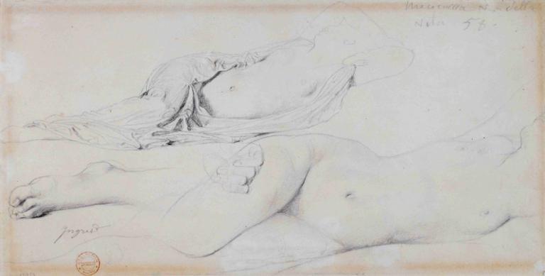 Etude pour l'Odalisque à l'esclave,Belajar untuk L'Odalisque à l'esclave,Jean Auguste Dominique Ingres,Sketsa