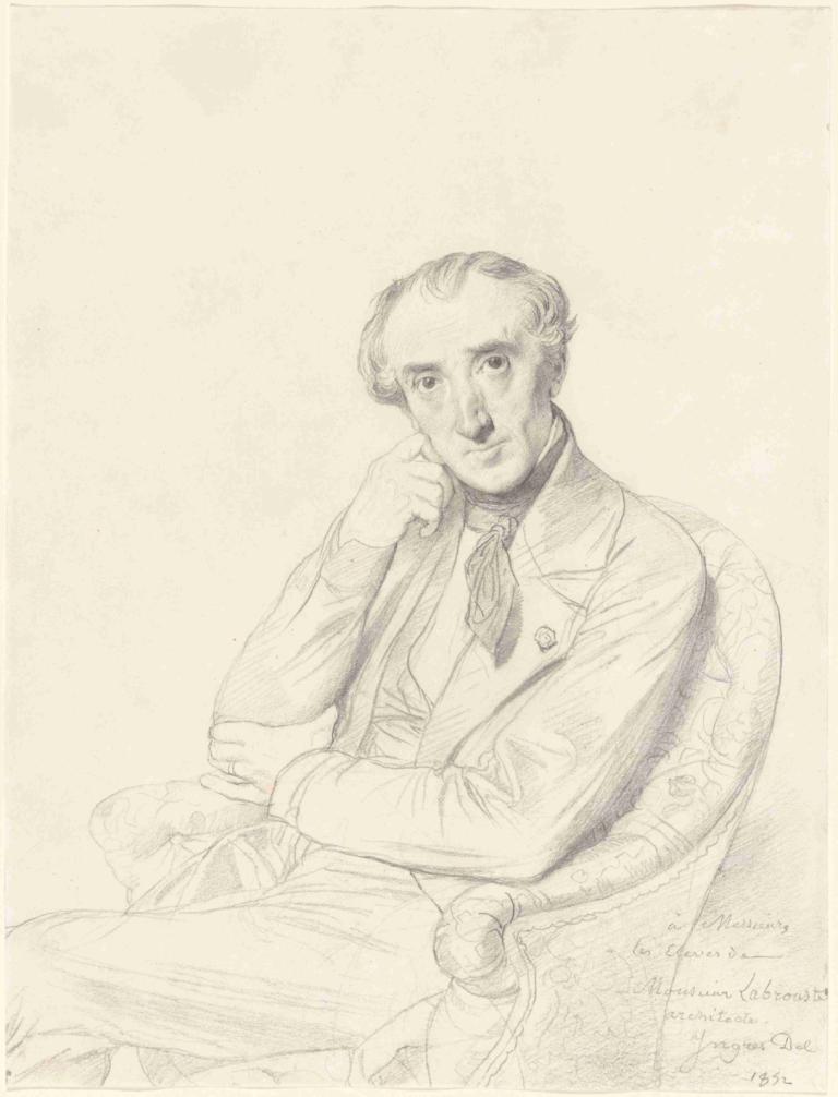 Henri Labrouste,Jean Auguste Dominique Ingres,Skizze,Skizze, 1Junge, Solo, männlicher Fokus, einfarbig, Stuhl