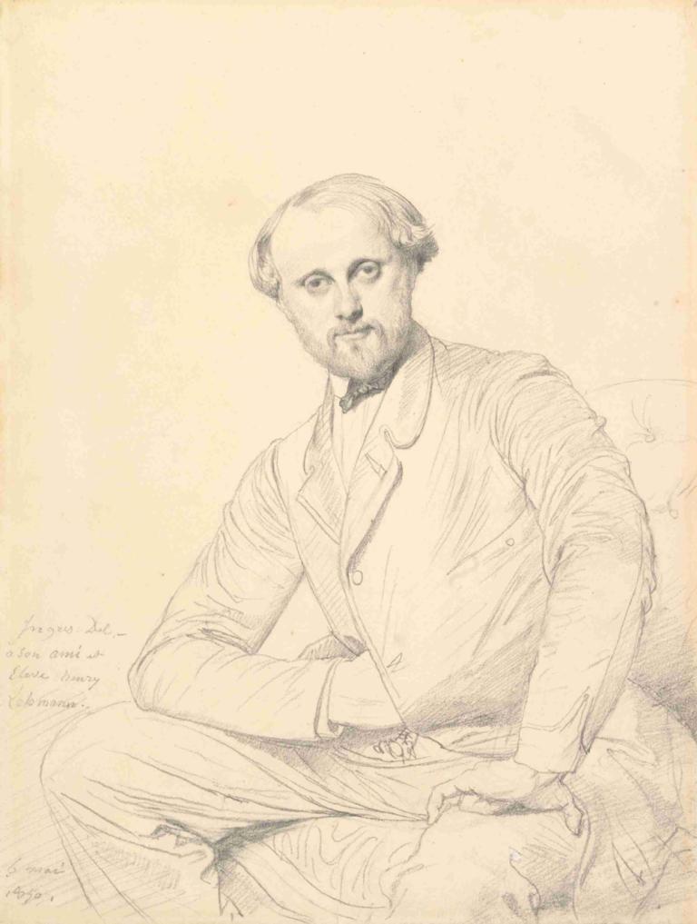 Henri Lehmann,Jean Auguste Dominique Ingres,Skizze,Skizze, 1Junge, männlicher Fokus, einfarbig, Solo