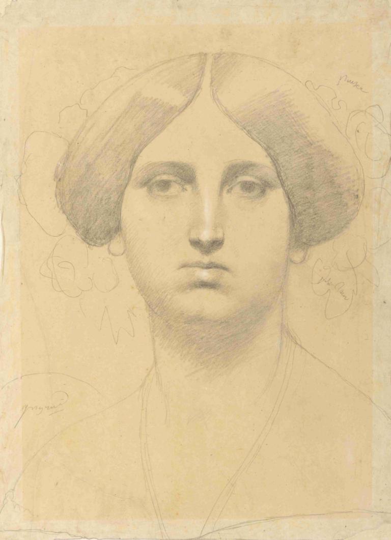 Madame Moitessier,Jean Auguste Dominique Ingres,Sketch,Sketch, solo, monochrome, 1girl, sketch