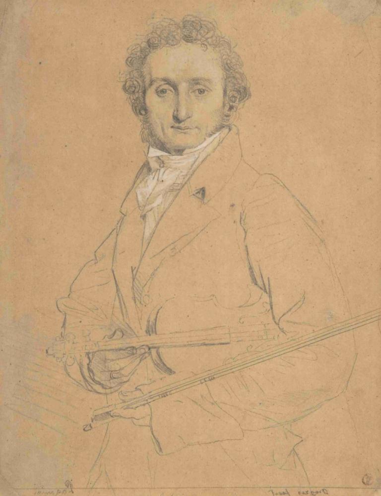 Niccolò Paganini (1784–1840),Jean Auguste Dominique Ingres,Skisse,Skisse, 1 gutt, solo, mannlig fokus