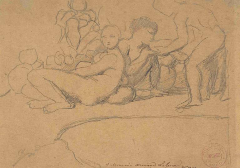 Nude Figures for L'Âge d'Or, Château de Dampierre,Jean Auguste Dominique Ingres,Sketch,Sketch, sketch