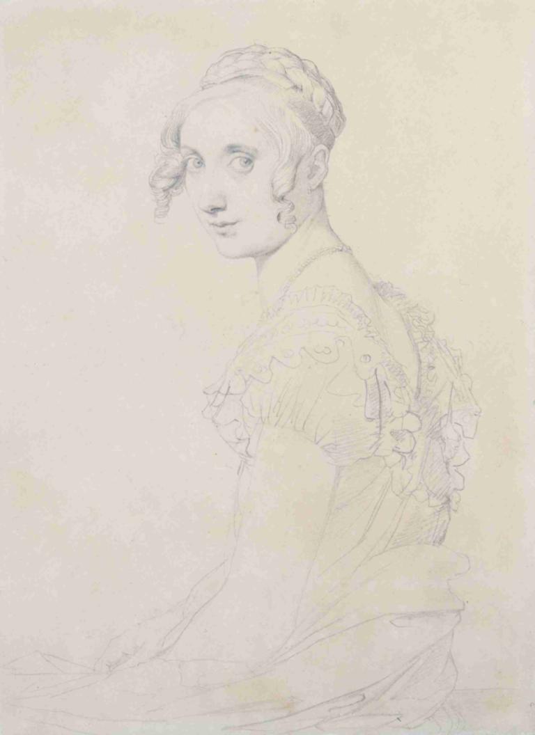 Portrait de Joséphine Nicaise-Lacroix,Jean Auguste Dominique Ingres,Sketch,Sketch, 1girl, solo, dress