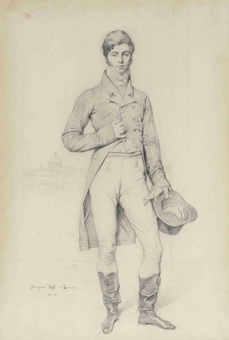 Portrait of Lord Grantham,Jean Auguste Dominique Ingres,Sketch,Sketch, 1boy, solo, male focus, monochrome