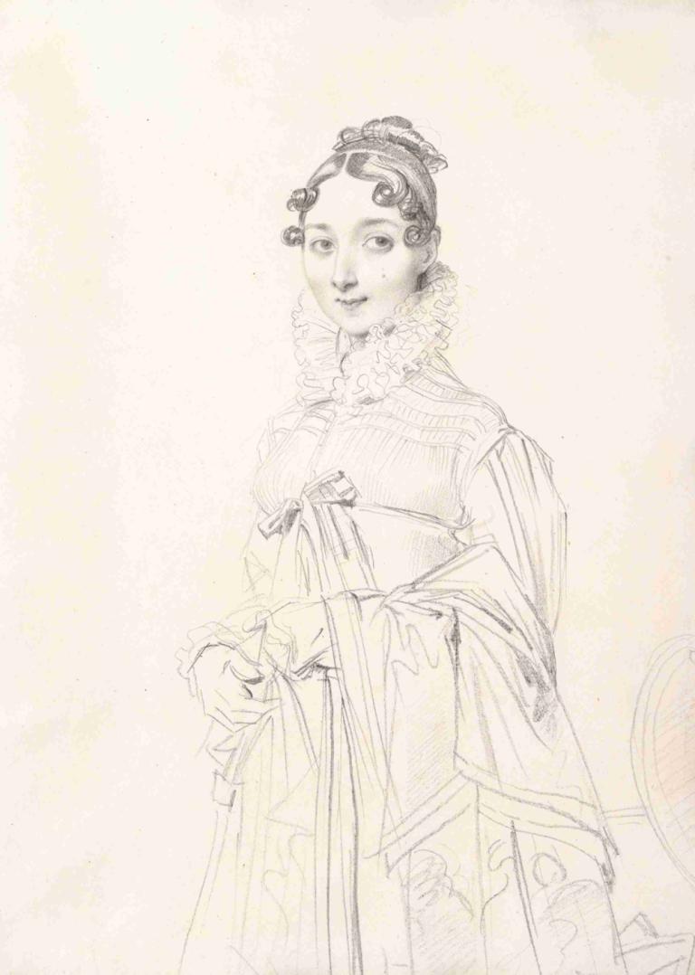 Portrait of a Lady,Jean Auguste Dominique Ingres,Sketch,Sketch, 1girl, solo, monochrome, sketch