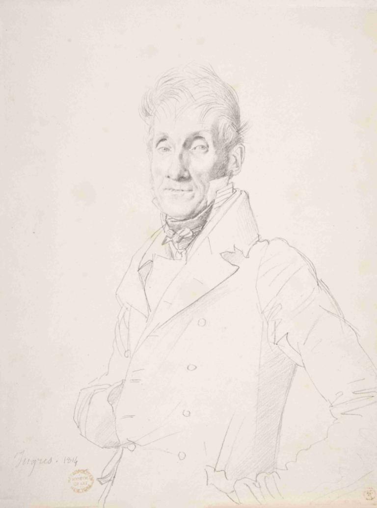 Portrait of a Man,Jean Auguste Dominique Ingres,Sketch,Sketch, 1boy, male focus, solo, monochrome, sketch