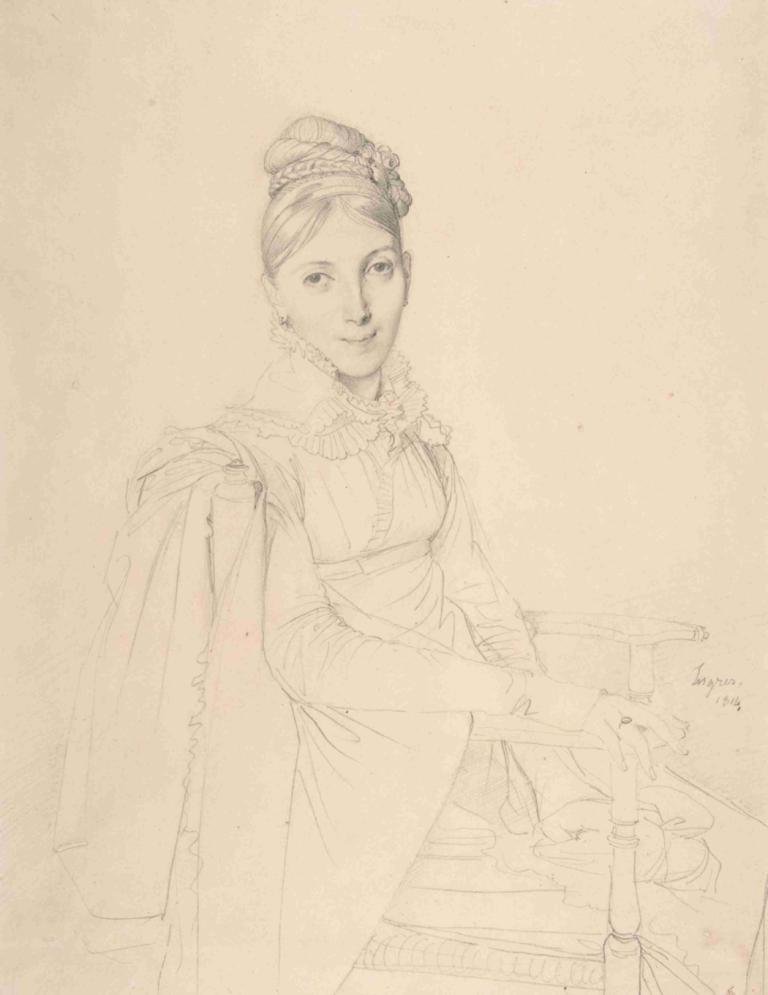 Portrait of a Seated Lady,Jean Auguste Dominique Ingres,Sketch,Sketch, 1girl, solo, monochrome