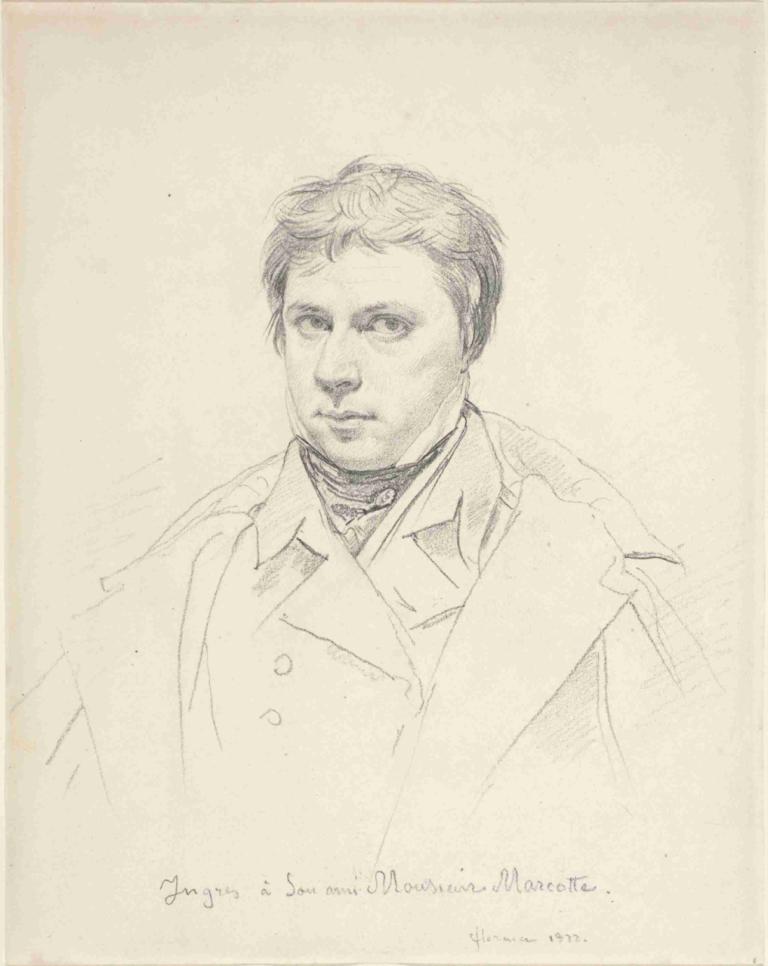 Self-Portrait,Jean Auguste Dominique Ingres,Sketch,Sketch, solo, 1boy, male focus, monochrome, sketch