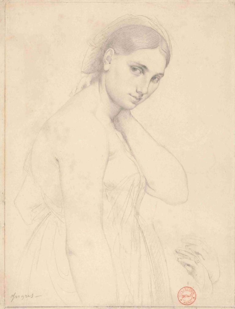 Study for 'Raphael and the Fornarina',งานวิจัย "ราฟาเอลกับฟอร์นารี",Jean Auguste Dominique Ingres