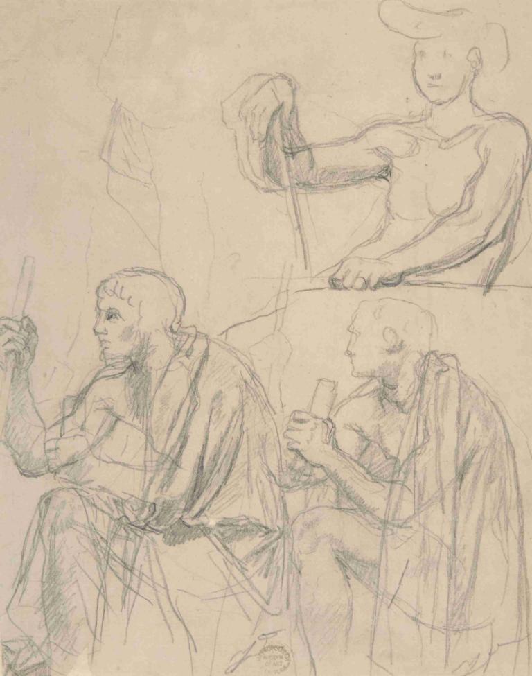 Study of Figures,Jean Auguste Dominique Ingres,Sketch,Sketch, sketch, monochrome, male focus