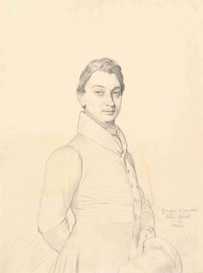 The Lawyer Paul Grand,Jean Auguste Dominique Ingres,Sketch,Sketch, 1boy, male focus, solo, monochrome, dated