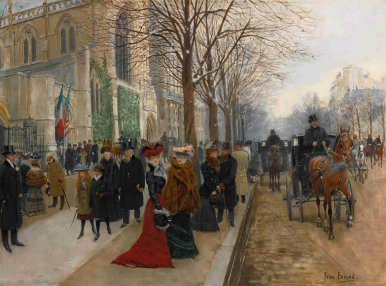 Après L'office À L'église De La Sainte Trinité, Noël 1890,聖三位一体教会での礼拝後、1890年クリスマス,Jean Béraud,ジャン・ベロー,油絵,油絵