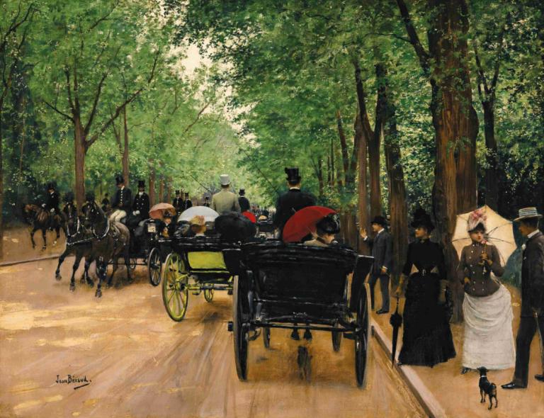 Bois De Boulogne,Jean Béraud,Oil Painting,Oil Painting, ground vehicle, anchovy (girls und panzer), umbrella