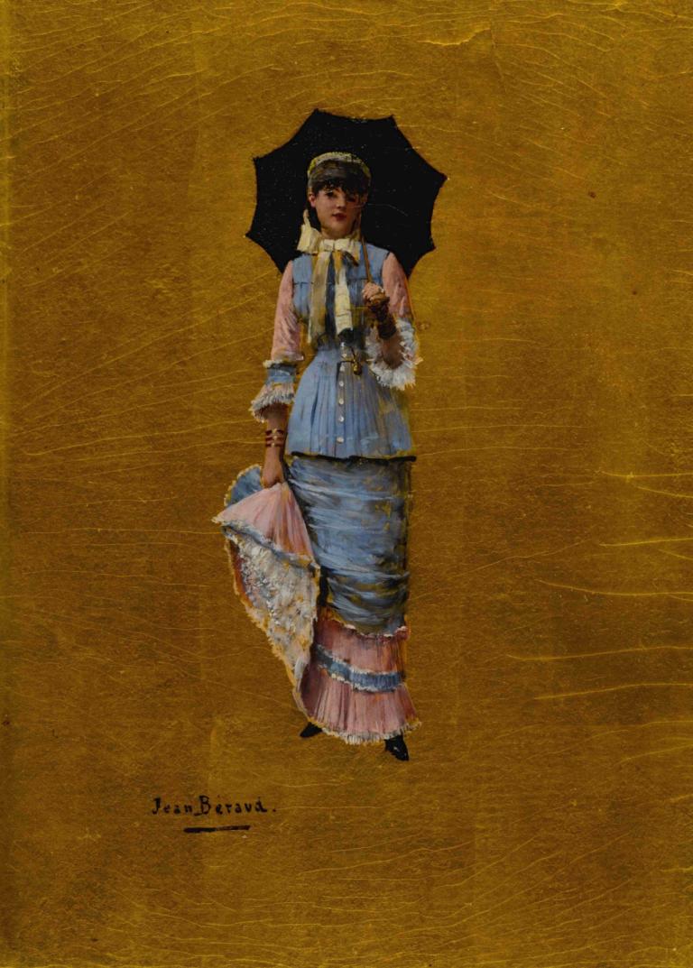 Jeune femme a l’ombrelle,Tânără femeie cu umbrelă de soare,Jean Béraud,Pictura in ulei,Pictura in ulei, solo