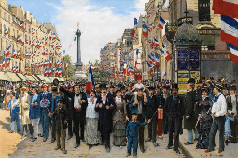 La Marseillaise,马赛曲,Jean Béraud,让-贝罗,油画,油画, 联合杰克, 6+男孩, 法国国旗, 旗帜, 美国国旗, 日本国旗, 多个男孩, 多个女孩, 真实世界位置, 美国, 人群, 户外