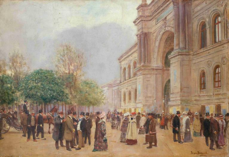 La sortie du Salon, au Palais de l'Industrie,离开工业宫展览现场,Jean Béraud,让-贝罗,油画,油画, 树, 传统媒体, 6+男孩, 绘画（中）, 户外, 多个男孩