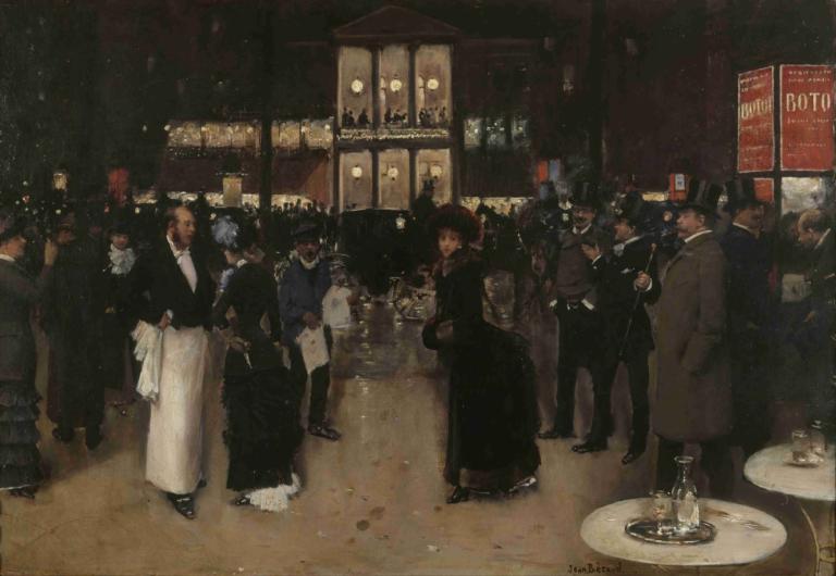 Le boulevard Montmartre, la nuit, devant le théâtre des Variétés,Jean Béraud,Oil Painting,Oil Painting