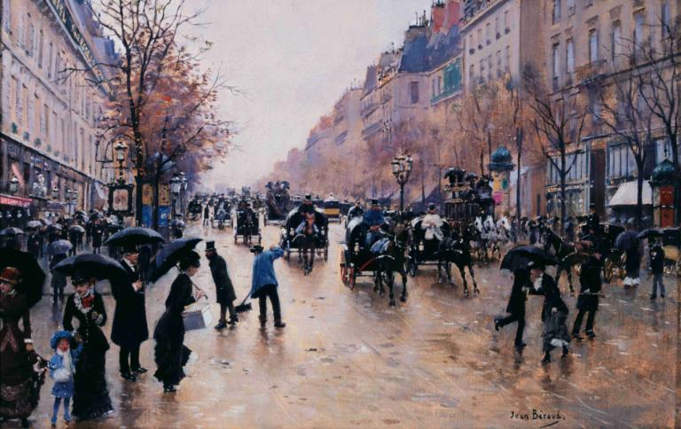 Le boulevard Poissonière sous la pluie,Boulevard Poissonière v dešti,Jean Béraud,Olejomalba,Olejomalba