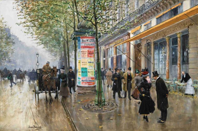 Les Grands Boulevards,Jean Béraud,Oil Painting,Oil Painting, horse, traditional media, 6+boys