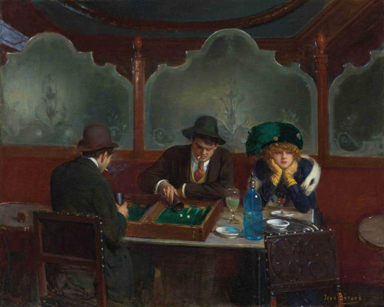 Les joueurs de jacquet backgammon,Backgammon-spelare,Jean Béraud,Oljemålning,Oljemålning, hatt, blont hår