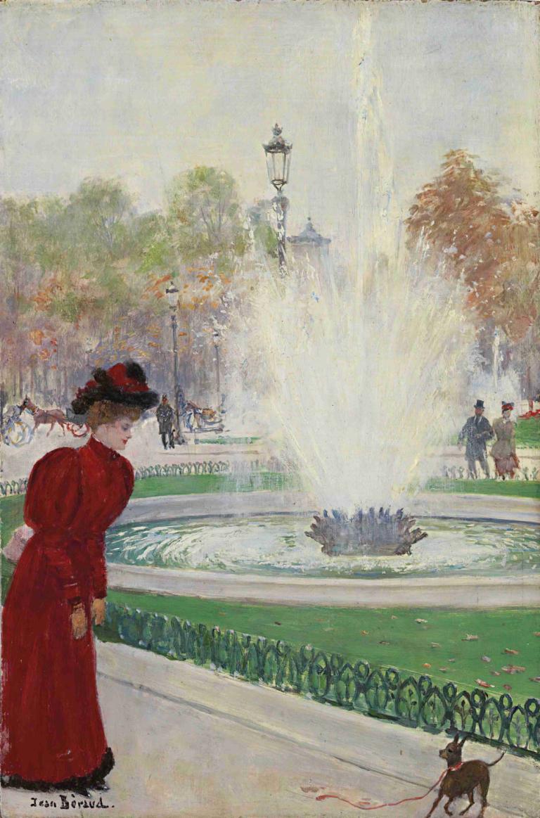 Parisienne au rond-point des Champs-Élysées,Pariser ved Champs-Élysées rundkørslen,Jean Béraud,Oliemaleri