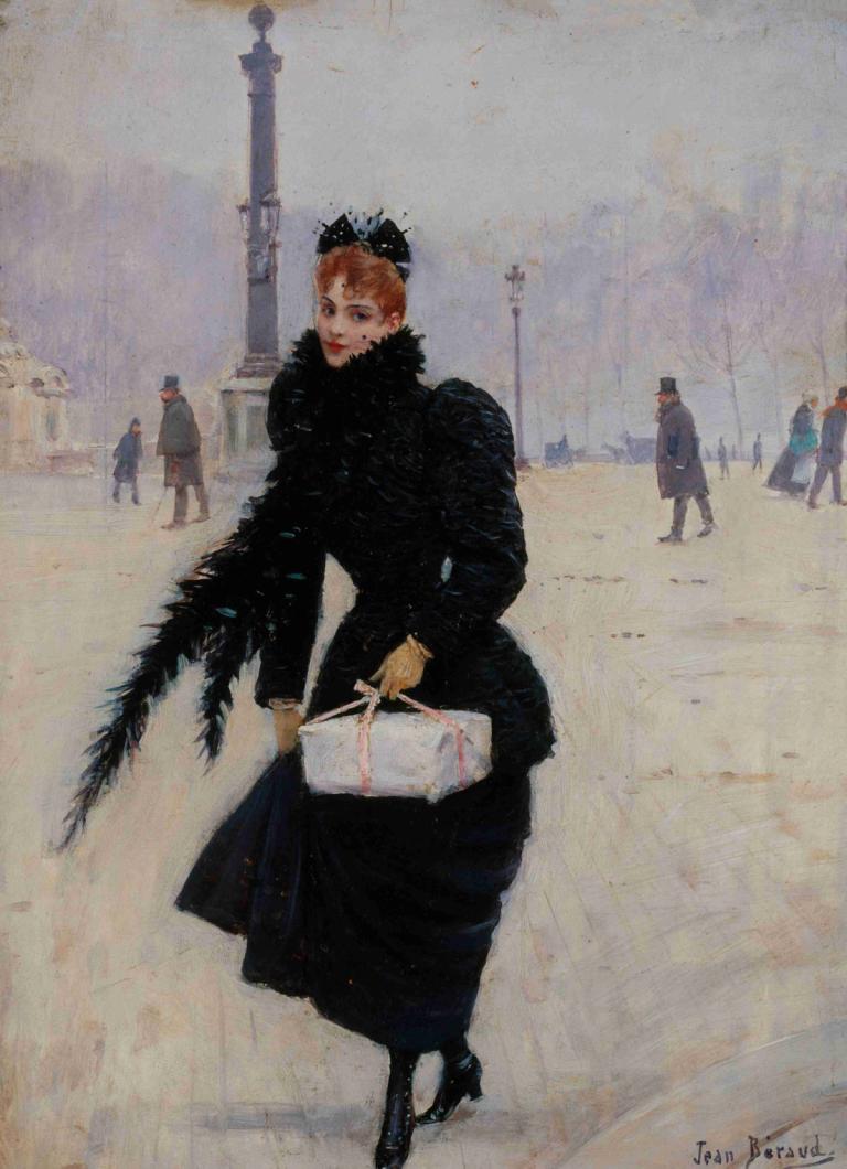 Parisienne sur la place de la Concorde,Pariserin auf dem Place de la Concorde,Jean Béraud,Ölgemälde,Ölgemälde