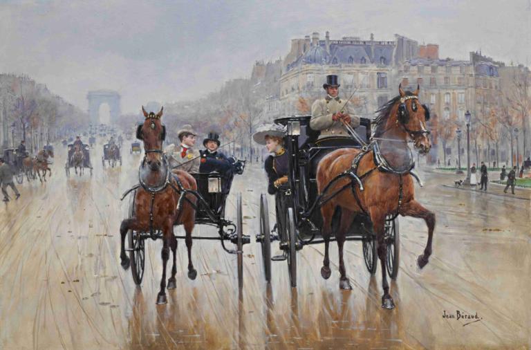 Rond-point des Champs-Élysées,Kreisverkehr Champs-Élysées,Jean Béraud,Ölgemälde,Ölgemälde, Pferd, Reiten