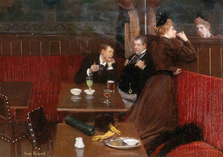 Trois personnages dans un café,Tre personer på en kafé,Jean Béraud,Oljemaleri,Oljemaleri, blondt hår