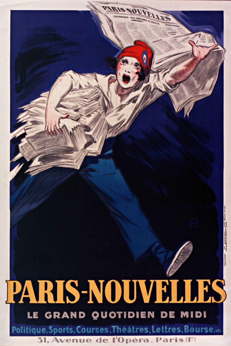 Paris-Nouvelles, le grand quotidien de Midi,Jean d'Ylen,Illustration,Illustration, 1garçon, solo, chapeau