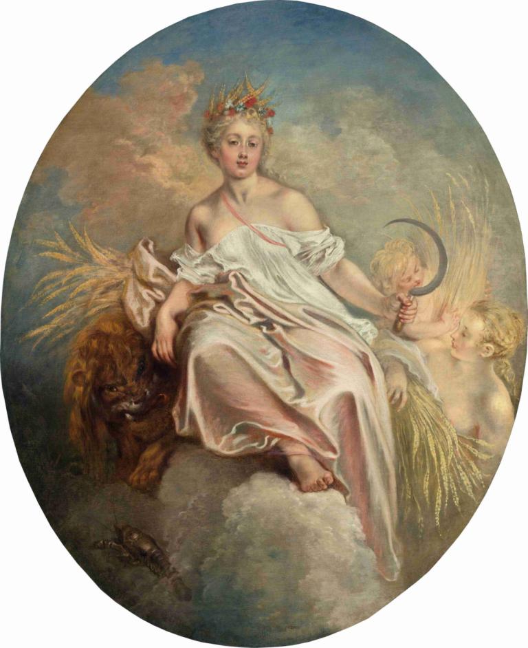 Ceres (Summer),Jean-Antoine Watteau,Oil Painting,Oil Painting, fine art parody, blonde hair, multiple girls