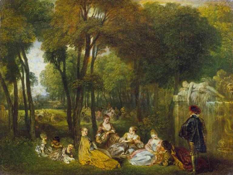 Les Champs Elisées,Elizejske poljane (Les Champs Elisées),Jean-Antoine Watteau,Oljna slika,Oljna slika, drevo