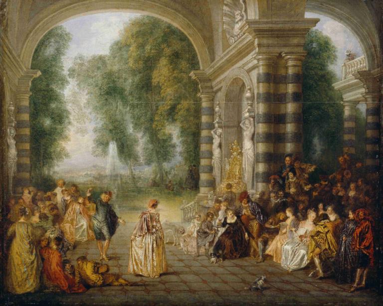 Les Plaisirs du Bal,Ballens fornøjelser,Jean-Antoine Watteau,Oliemaleri,Oliemaleri, flere piger, flere drenge