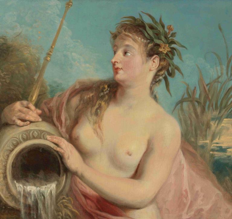 Nymphe De Fontaine,Fountain Nymph,Jean-Antoine Watteau,Oljna slika,Oljna slika, likovna parodija, 1 dekle