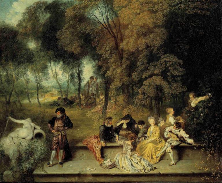 Pleasures of Love,De geneugten van de liefde,Jean-Antoine Watteau,Olieverf,Olieverf