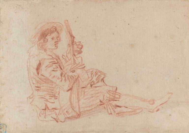 Seated Guitarist [recto],Sitzender Gitarrist [recto],Jean-Antoine Watteau,Farbskizze,Farbskizze, Solo, 1Junge