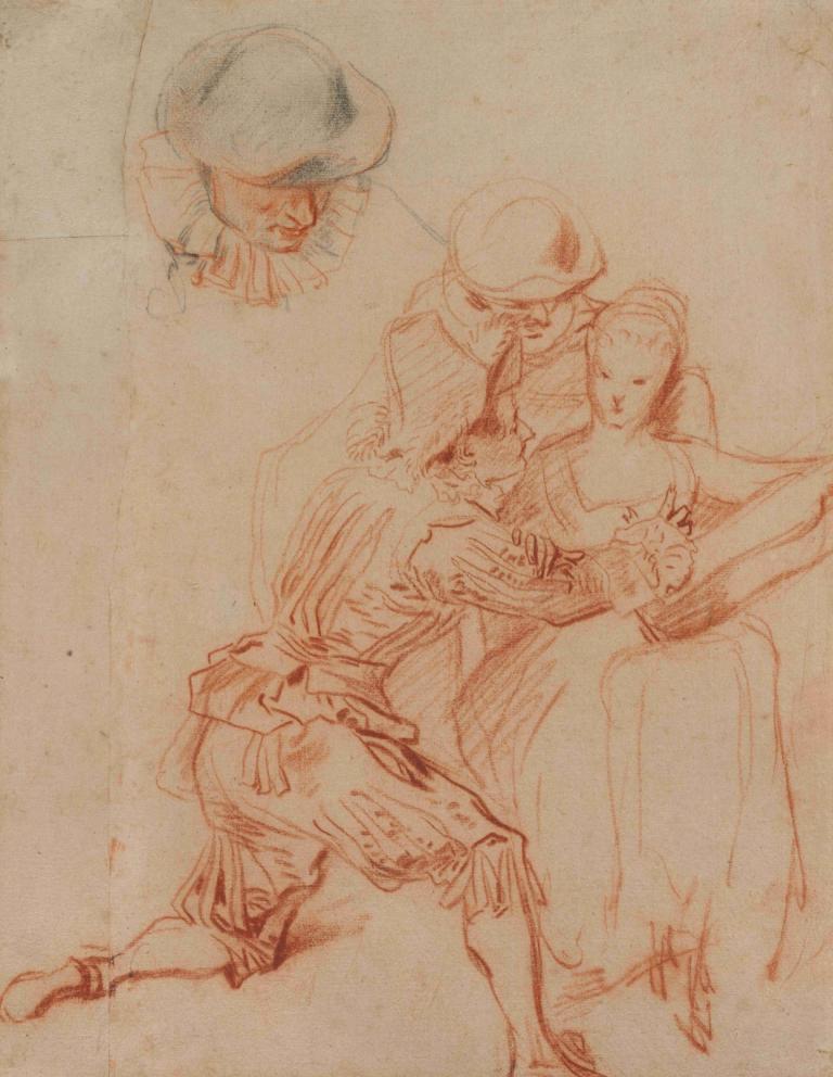 Study for The Romancer (Le Conteur),Studie för Romantikern (Le Conteur),Jean-Antoine Watteau,Färgskiss