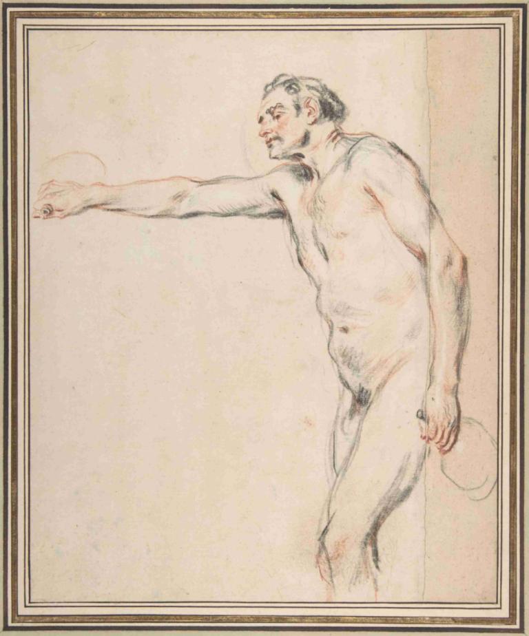 Study of a Nude Man Holding Bottles,Studie av en naken man som håller i flaskor,Jean-Antoine Watteau