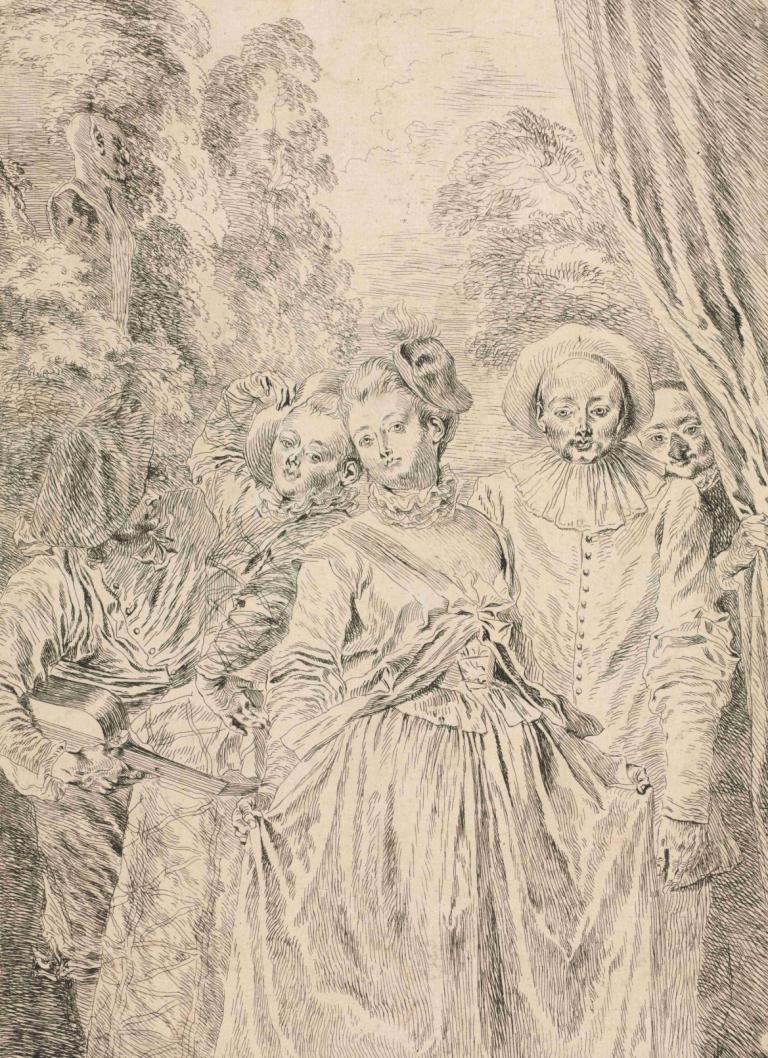 The Clothes are Italian,Hainele sunt italiene,Jean-Antoine Watteau,Gravura din cupru,Gravura din cupru