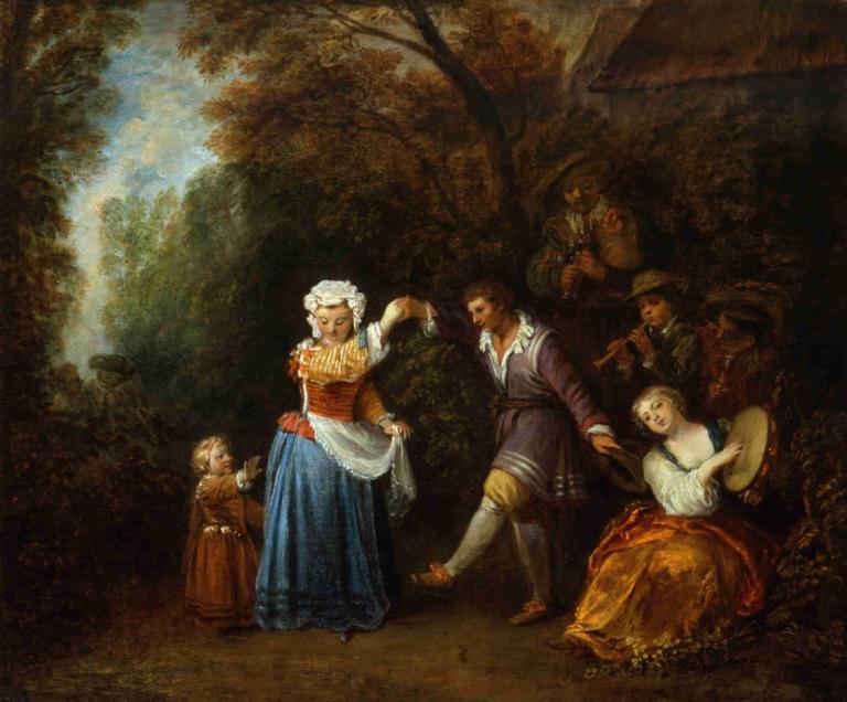 The Country Dance,Country Tanec,Jean-Antoine Watteau,Olejomalba,Olejomalba, parodie na výtvarné umění