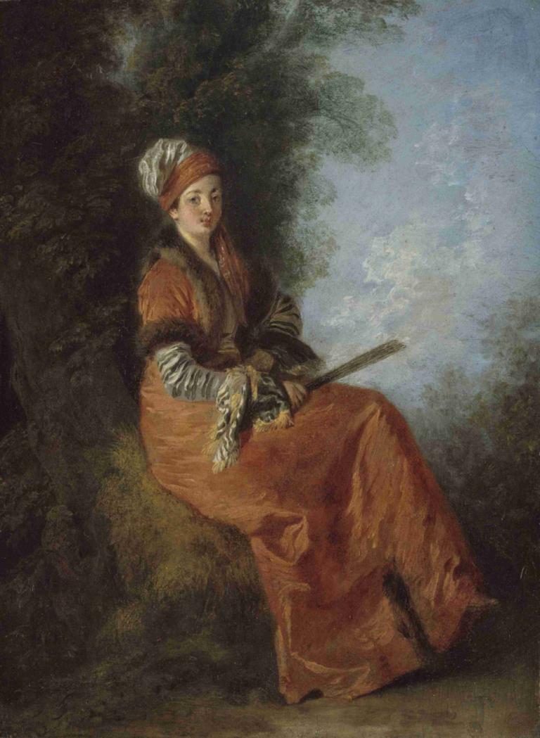 The Dreamer (La Rêveuse),Sanjač (La Rêveuse),Jean-Antoine Watteau,Oljna slika,Oljna slika, 1 dekle, solo