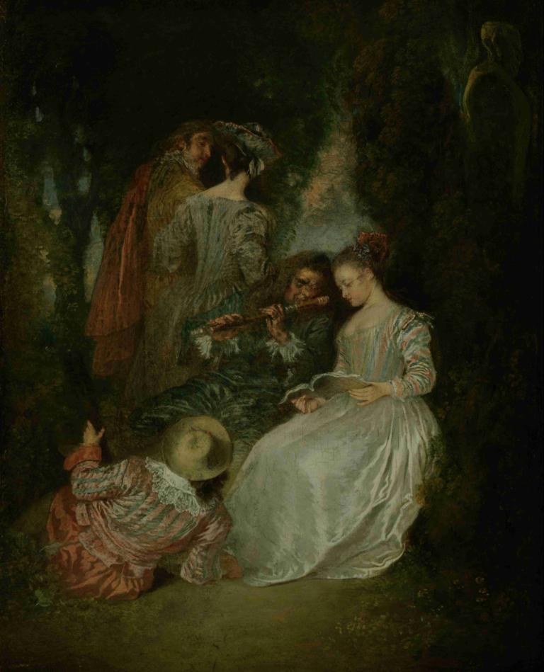 The Perfect Accord,Jean-Antoine Watteau,Oil Painting,Oil Painting, fine art parody, instrument