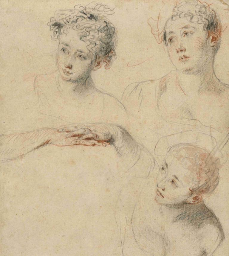 Three Studies of a Woman's Head and a Study of Hands (recto)